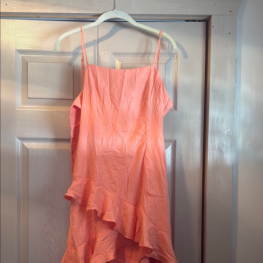 Coral Asymmetrical Ruffle Dress